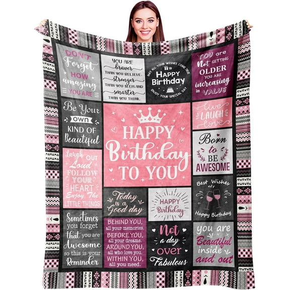 Birthday Gifts for Women Girls Throw Blanket 60"X50", Happy Birthday Decorations for Women, Gifts for Women Birthday Unique, Womens Birthday Gift Ideas for Her Friend Mom Sister Grandma Wife