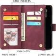 thumbnail image 2 of Wallet Case for iPhone 16e, Premium Vintage PU Leather Zipper Pocket Case with Card Holder Slots Magnetic Closure Kickstand Wrist Strap Shockproof Flip Folio Cover - Wine Red, 2 of 14