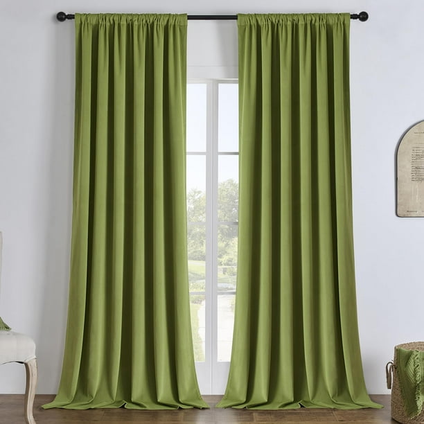 Cortinas Joydeco 132 cm x 274 cm Terciopelo Verde Musgo Opacas