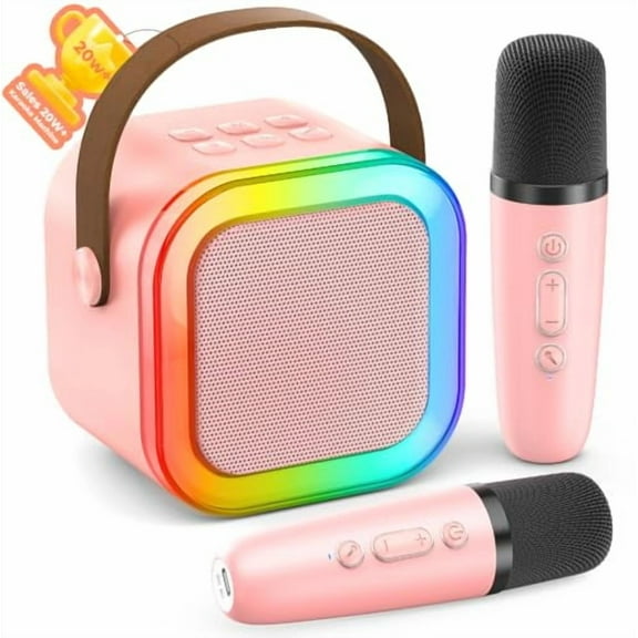 Karaoke Machine for Kids Adults,Portable Bluetooth Mini Karaoke Microphone Singing Speaker with 2 Mic and Light,Toys for All Smartphones,Birthday,Family,Home Party (Pink)