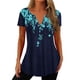 thumbnail image 2 of Elegante y transpirable para ir de compras, viajar y trabajar en la oficina: blusa estampada de manga corta con escote en V en color azul, 2 of 6