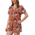 thumbnail image 4 of Women Hawaiian Sets 2 Pieces Floral Button Down Shirt and Shorts Tropical Vacation Beach Casual Outfits 2025 L Orange Pink, 4 of 5