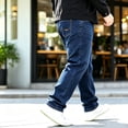 thumbnail image 3 of DENTOYOU Men's Jeans Comfort Flex Waist Relaxed Fit Denim Big & Tall Straight Jeans Blue 52, 3 of 6