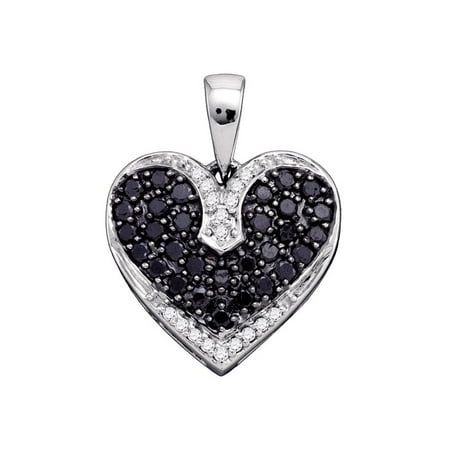 10kt White Gold Womens Round Black Color Enhanced Diamond Dainty Heart Pendant 1/2 Cttw