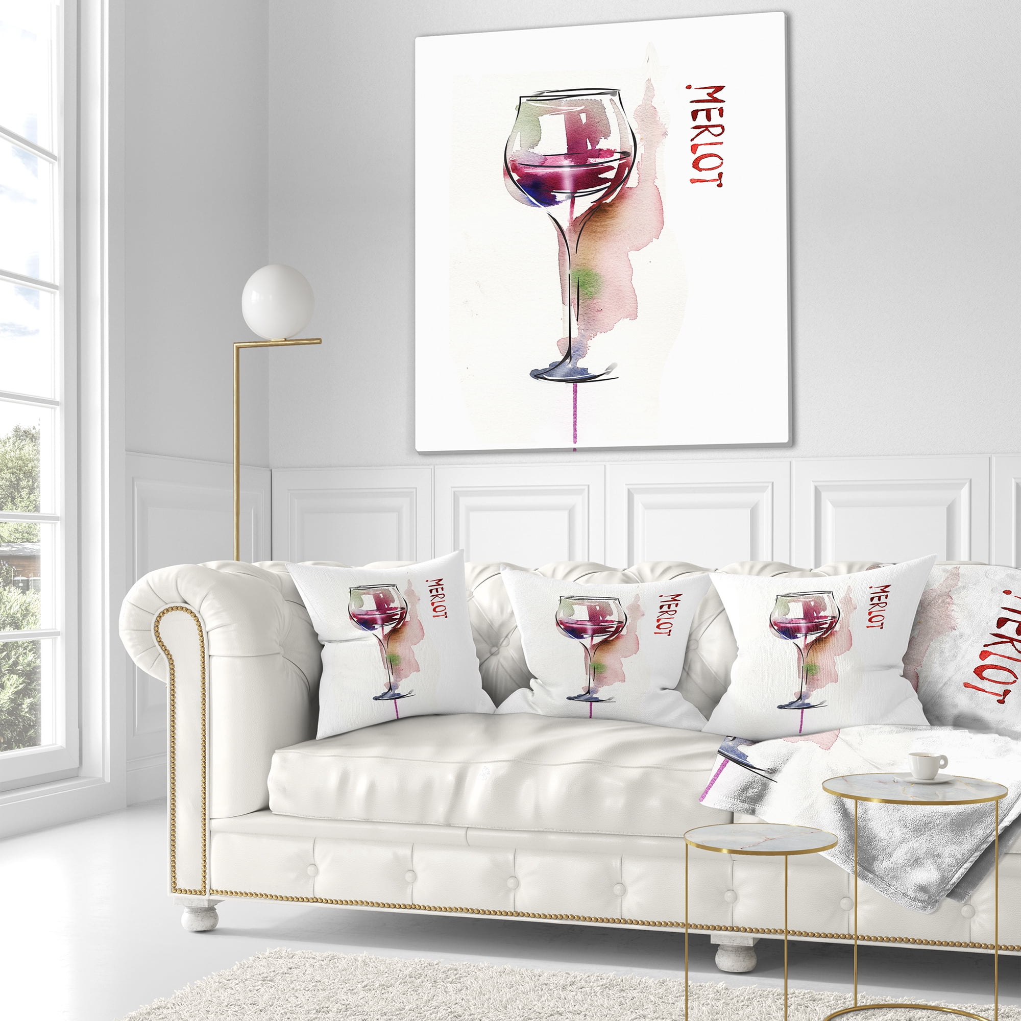 Designart Red Wine - Contemporary Throw Pillow - 18x18