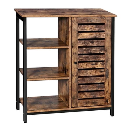 Wooden Storage Cabinet with Shutter Door & 3 Compartments  Rustic Brown