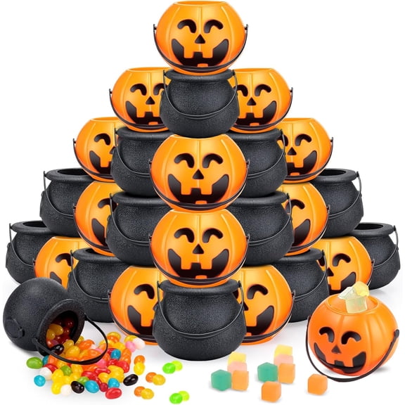 Halloween Mini Witch Cauldron Pumpkin Bucket Small Spooky Halloween Candy Cauldron Pot Portable Pumpkin Mini Buckets Halloween Bucket for Halloween Party Favors(72 Pcs)