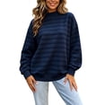 thumbnail image 2 of Jowdiw Womens Striped Mock Neck Sweatshirt Long Sleeve Drop Shoulder Loose Pullover Top, 2 of 5