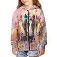 thumbnail image 3 of Uourmeti Bow Tie Butterfly Florals Horse Zip Up Hoodie with Pockets Long Sleeve Lightweight Comfy Casual Outerwear for Girls Teens Size 6-9, 3 of 7