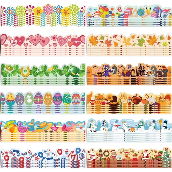 OuMuaMua Colorful Bulletin Board Border Trim, 240 Pcs, for School Wall and Door Decoration, Spring, Valentine’s Day, Easter, Fall Pumpkin and Christmas Season Use