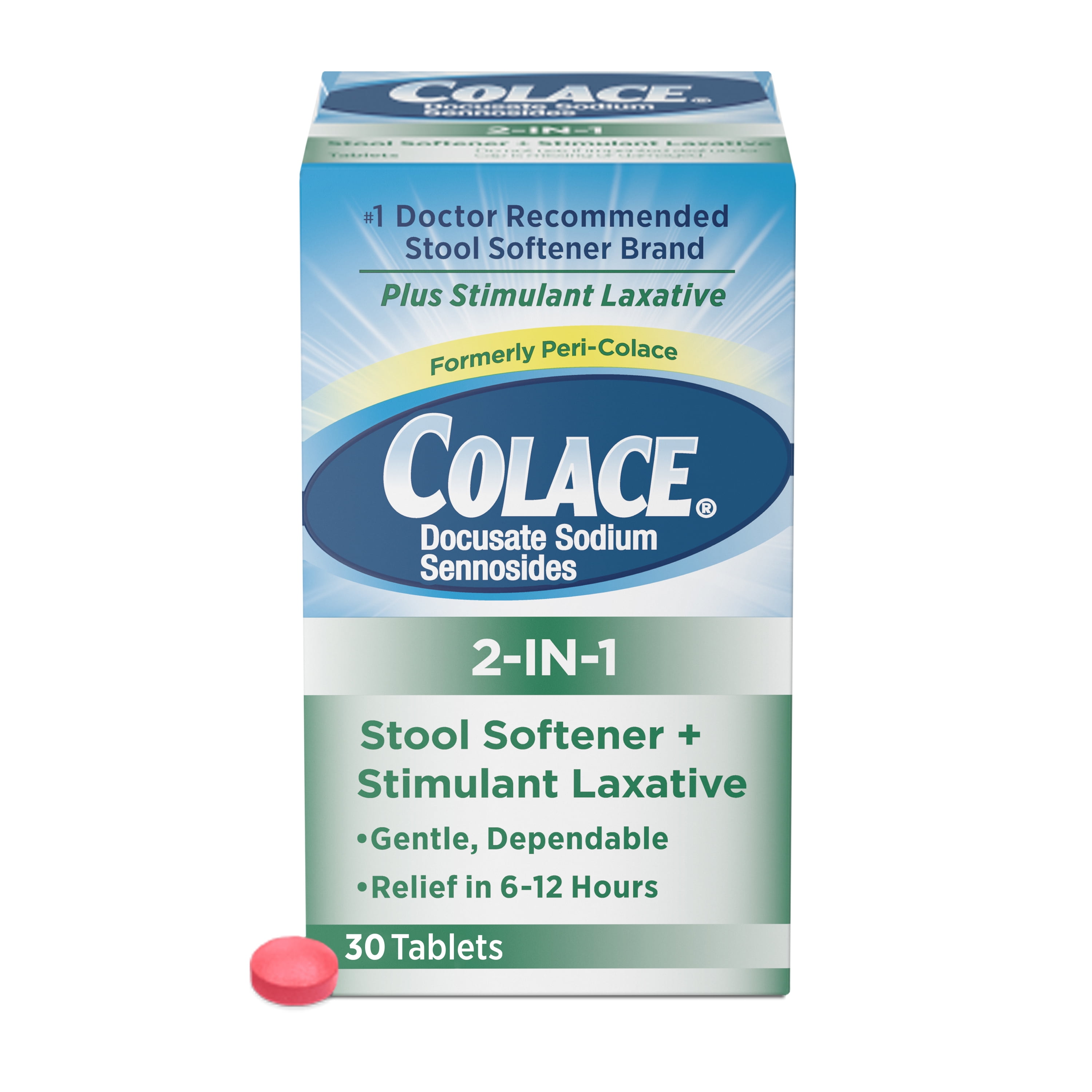 Colace 2-IN-1 Stool Softener with Stimulant Laxative Tablets, 100mg, 30 Count