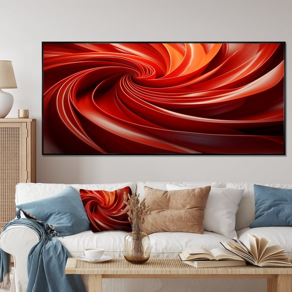 Designart "Dreamscape Orange and Red Abstract Spiral II" Oversized Abstract Framed Wall Art - Transitional Orange Abstract Spirals Hallway Framed Wall Art Decor