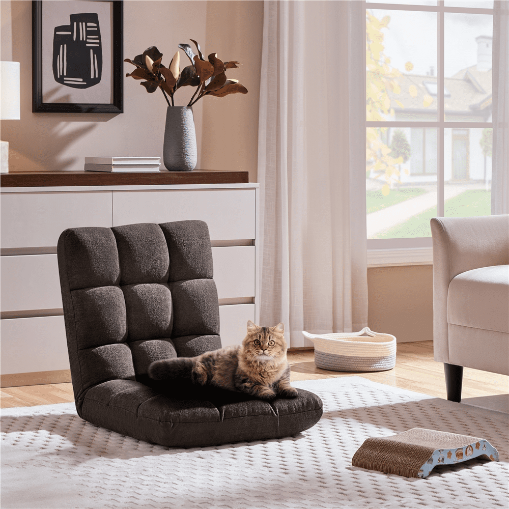 Yaheetech Floor Folding Sofa Chair Sofa Couch with 14 Adjustable Positions, Brown