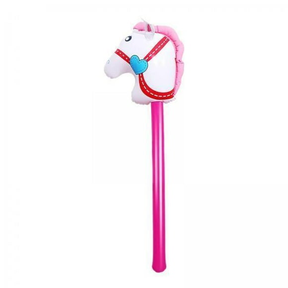 Shangren 2xInflatable Horse Head Stick Horse Riding Stick for Cowboy Cowgirl Party pink