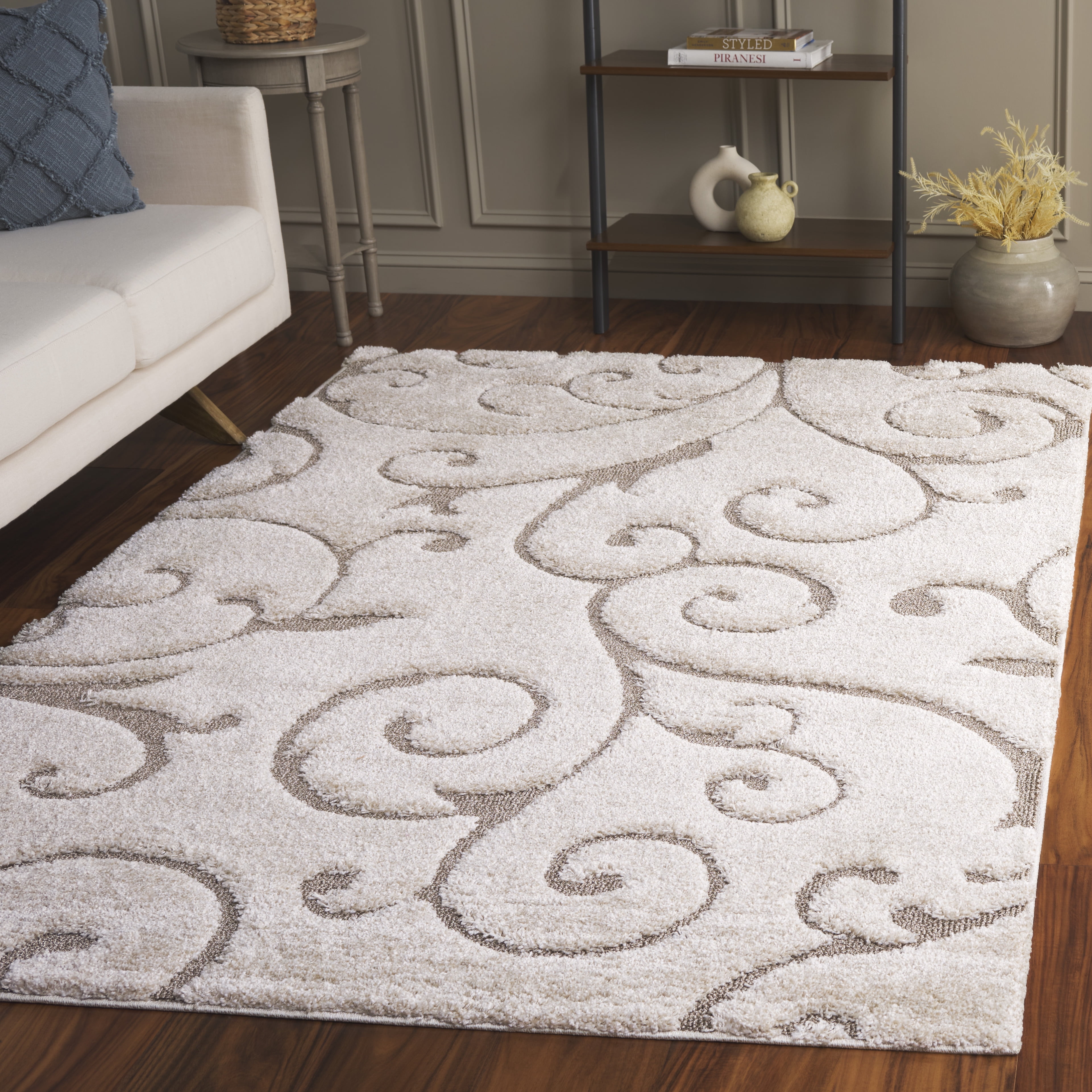 Safavieh Florida Doug Floral Vines Geometric Shag Area Rug, Cream/Beige, 6' x 8'