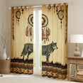 thumbnail image 2 of Vintage Dream Catcher Window Curtains Jungle Wolf Curtains & Drapes Tribal Feathers 30%-50% Blackout Curtains Western India Geometric Aztec Curtains 52x84 inch for Living Room,Grunge Brown, 2 of 6