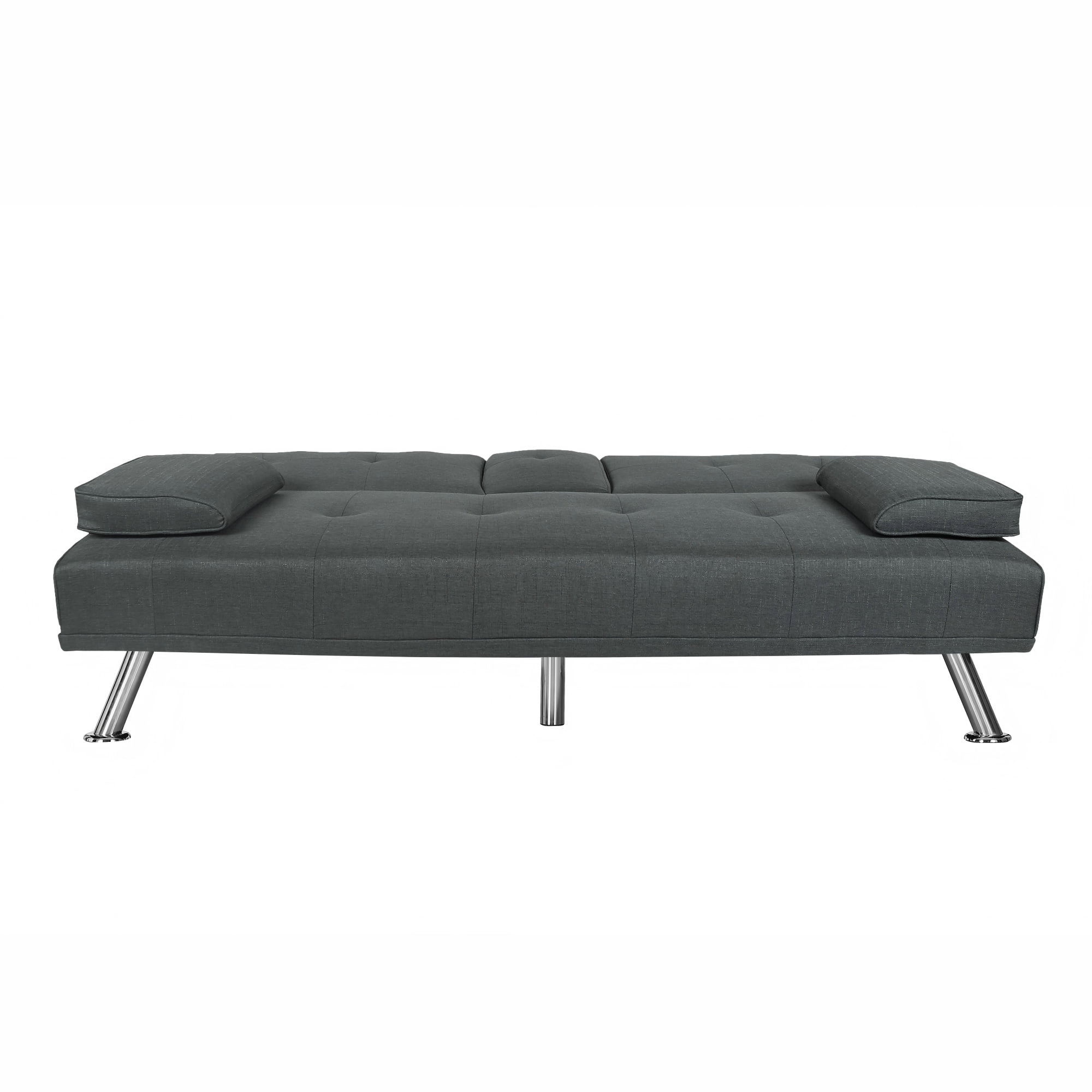 Gewnee 66.3” Futon Sleeper Sofa Bed with 3-Angle Adjustable Backrest,Loveset with 2 Cup Holders for Home,Office,Guest Room(Dark Grey）
