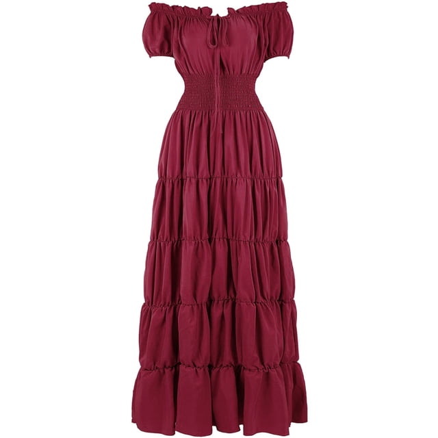 Dress For Women Stage Costume Halloween COS Retro Solid Color Waistband Dress Party Evening Night Long Dress