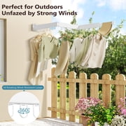 JAUREE Wall Mounted Clothes Drying Rack,Space Saving Laundry Rack Collapsible,Tri-Fold Retractable Rack Outdoor Indoor with 18 Hooks, White