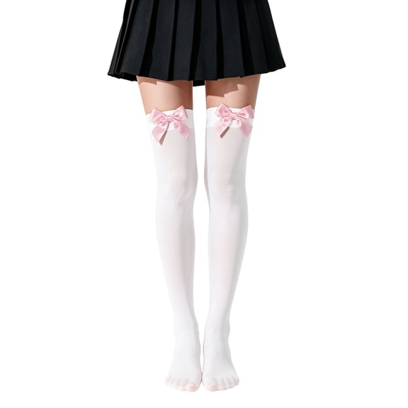 Garbnen Thigh High Stockings for Women with Bow Over the Knee Socks Comfortable Lightweight Hosiery for Halloween and Daily Wear