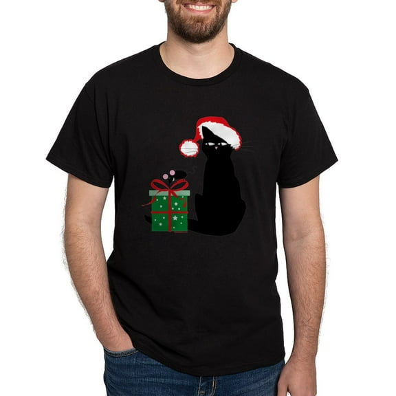 CafePress - Santa Cat &Amp; Mouse Dark T Shirt - Men's Classic Graphic Cotton T-Shirt