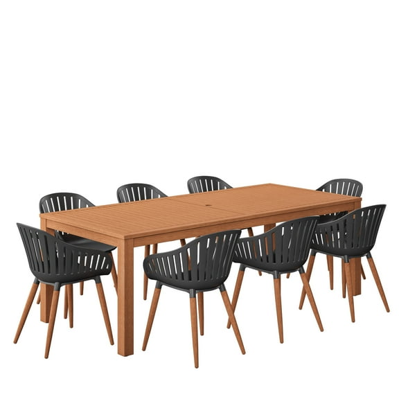 Amazonia 9 Piece Rectangular Patio Dining Set W/Black Plastic Eucalyptus Finish Chairs