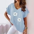 thumbnail image 3 of T Shirts For Women Womens Tops Printed V Neck Cotton Casual Bat Short Sleeve T Shirt, 3 of 4