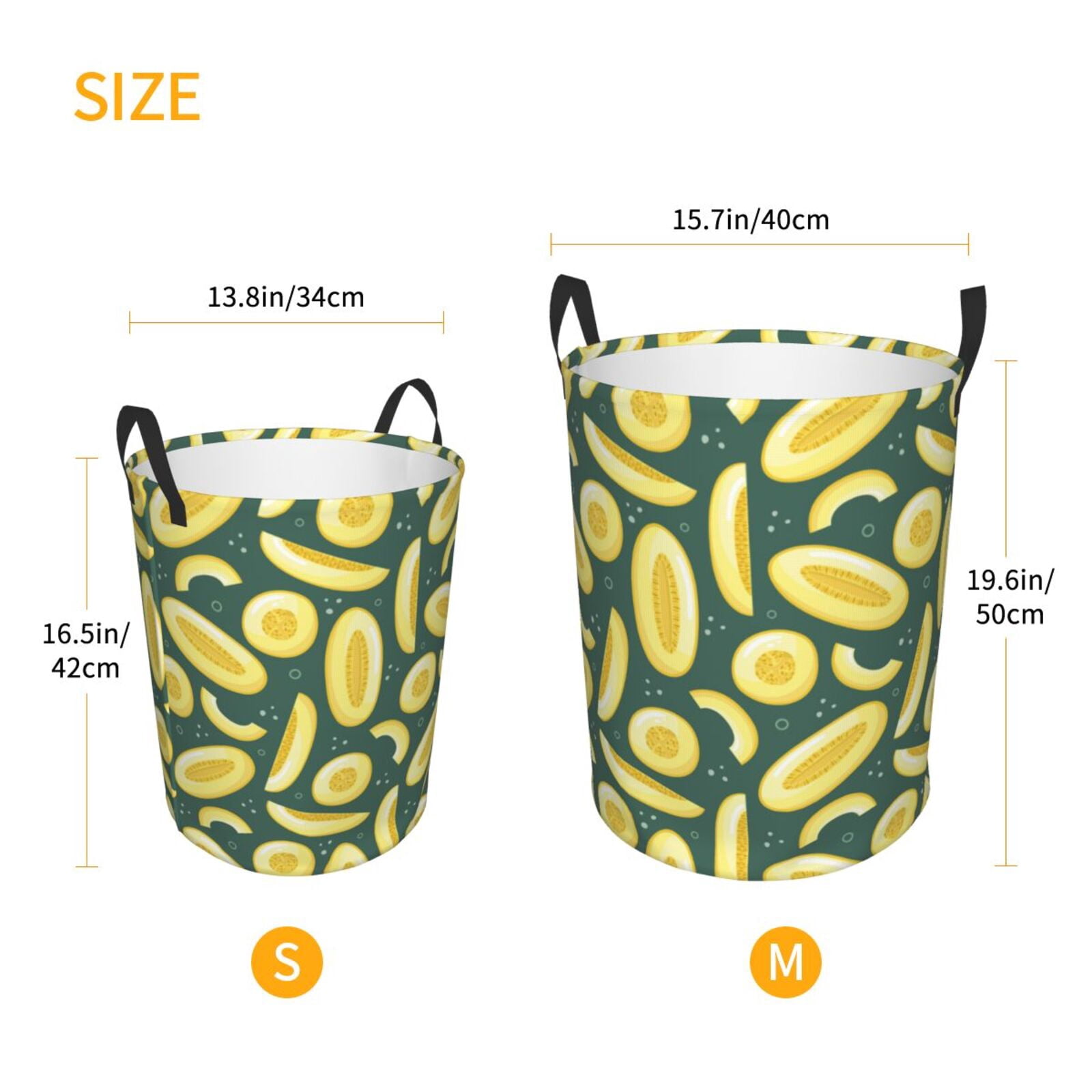 Large Laundry Basket with Handles - Cute Crisp Cantaloupe Kids Baby Dirty Clothes Laundry Hamper for Bedroom Aesthetic