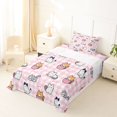thumbnail image 3 of Manfei Kitten Cat Cat Twin Sheets, Cartoon Grid Bedding, Pink White, 3 Pieces, 1 Flat Sheet, 1 Fitted Sheet and 1 Pillowcase, 3 of 6