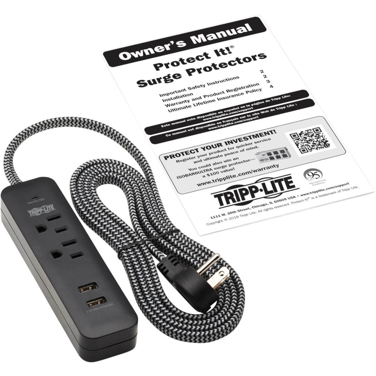 Tripp Lite Surge Protector Strip 2-outlet W 2 Usb Ports 2.1a 6ft Cord Surge Protector 15 A Ac 120 V 1800 Watt Output Connectors: 4 6 Ft Cord Black