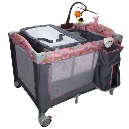 Costway Foldable Baby Crib Playpen Playard Pack Travel Infant Bassinet Bed Music