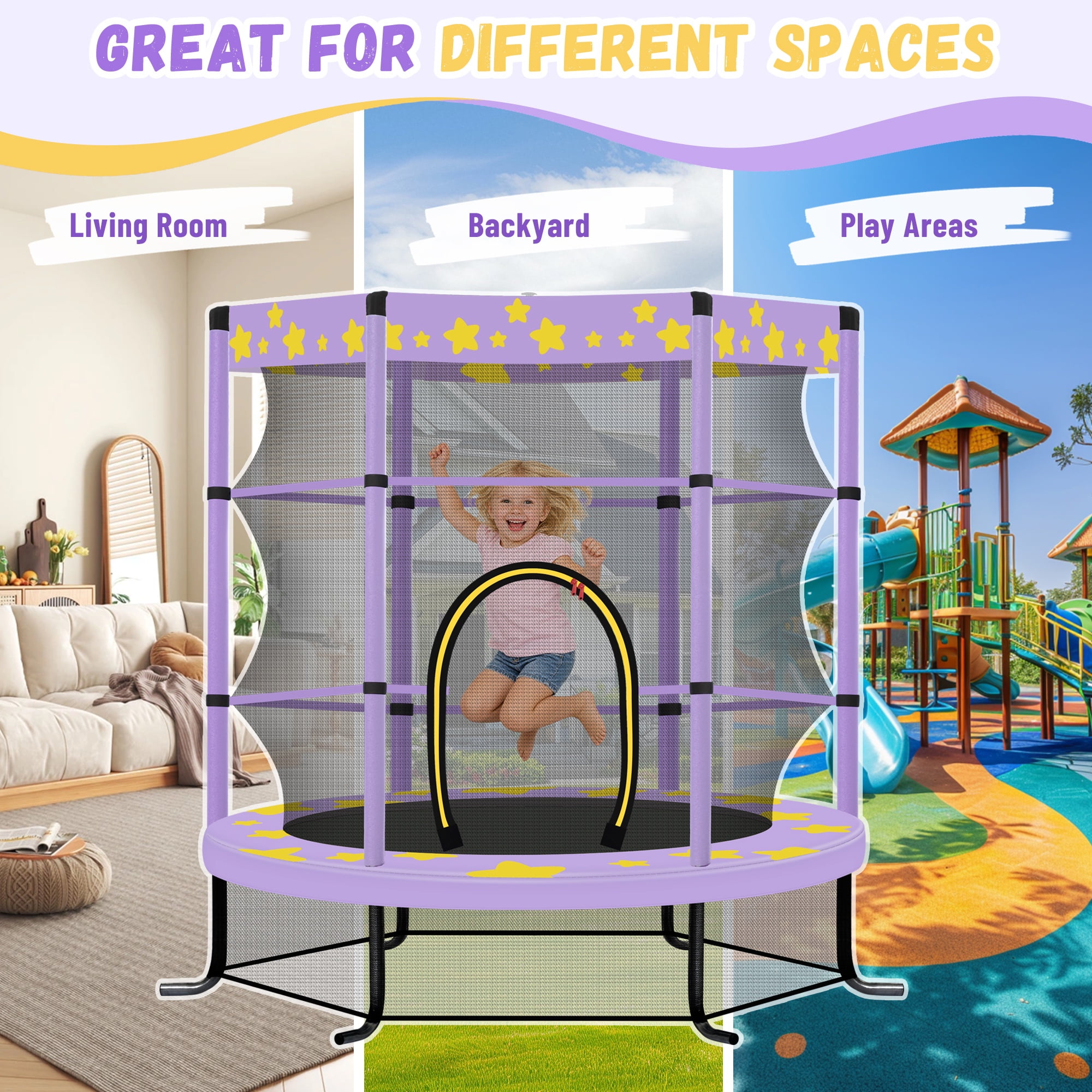 Clearance Kid Trampoline Indoor, Seizeen 4.5FT Toddler Trampoline with Enclosure Net, Mini Outdoor Trampoline with 6 L-Support
