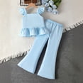 thumbnail image 5 of SGFCWSX Girls 2 Piece Outfits Ruffle Strap Peplum Top and Flare Pants Summer Casual Clothes Set Blue Size 5T, 5 of 8