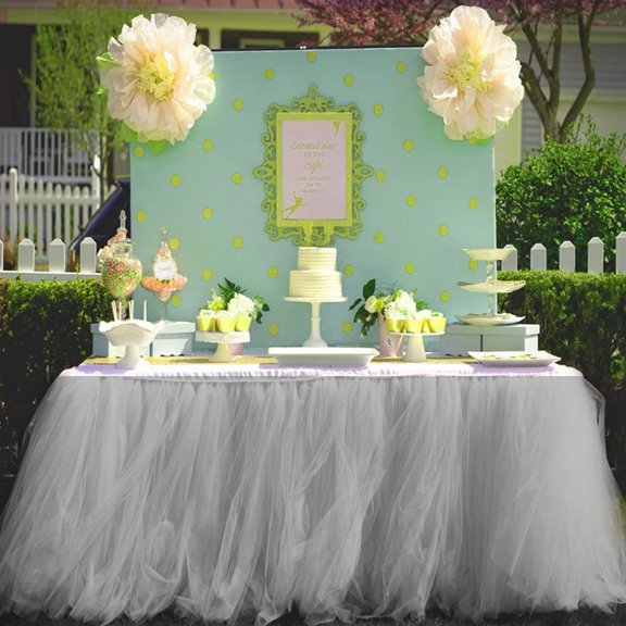 Tulle Table Skirt 3FT Baby Shower Birthday Wedding Party Home Decoration Tableware Covering Cloth (Gray)