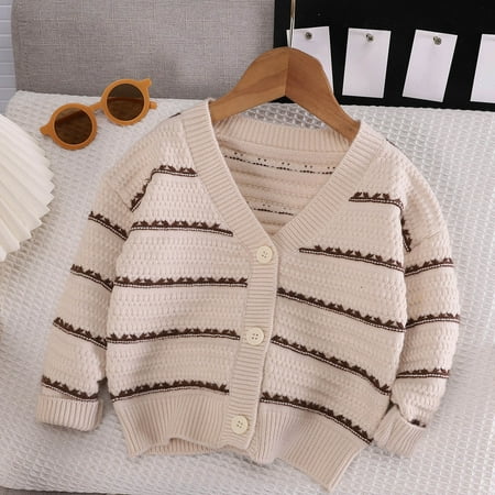 

kakina CMSX Children s Knit Striped Sweater Cardigan Infant Toddlers Cotton Crewneck Pullover Sweater V-neck Long Sleeve Tops Coat Fall Winter Clothes