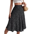 thumbnail image 3 of Women'S Summer High Waisted Flowy Slit Midi Skirts Casual Boho Floral Beach Skirt Black XXXL, 3 of 9