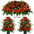 thumbnail image 1 of Sympathy Silks Artificial Cemetery Flowers 2 Fire Orange Amaryllis/Rose bouquets & cemetery saddle, 1 of 5