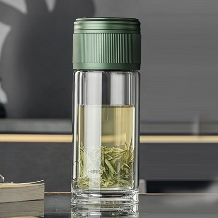 

Livesture Tea And Water Separation Tea Cup Double Glass Crystal Water Cup Green