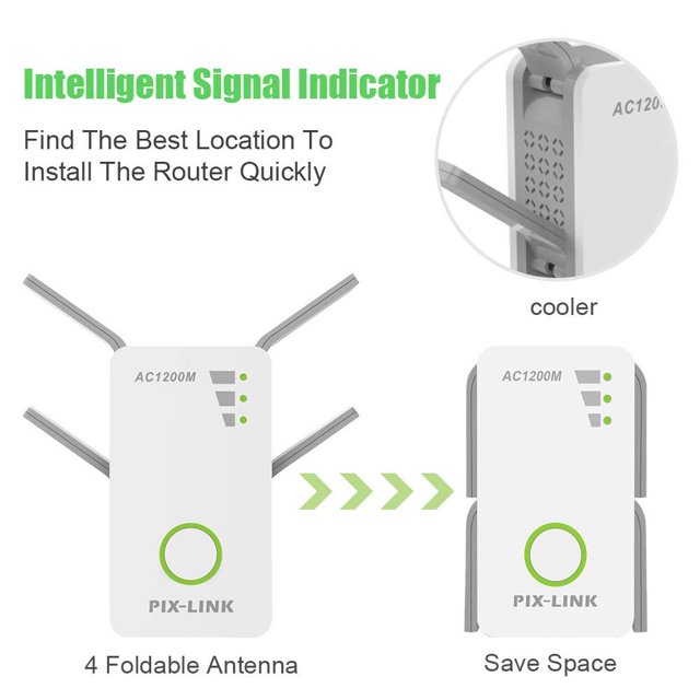 PIX-LINK Extensor de alcance ac1200 Wi - Fi - banda de doble frecuencia de alta velocidad, intensificador de señal, fácil de instalar, compatible con routers PIX-LINK Repetidor de red inalámbrica
