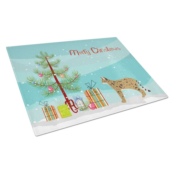Carolines Treasures CK4702LCB Savannah 2 Cat Merry Christmas Glass Cutting Board Large, 12H x 16W, multicolor