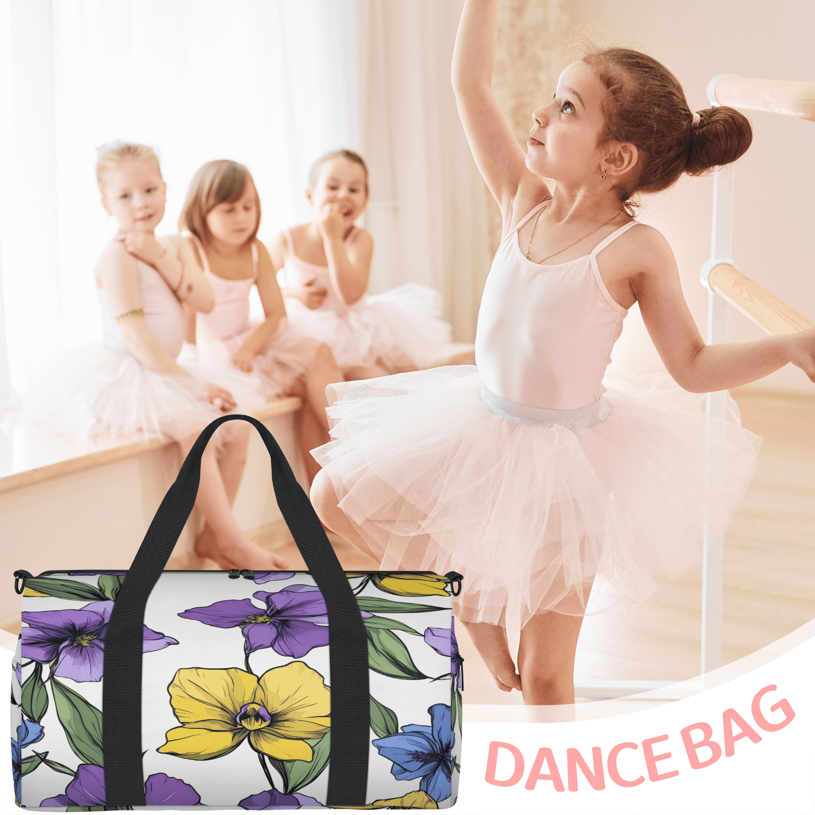Herdesigns Floral Travel Duffle Bag Sports Yoga Weekender Overnight Carry on Workout Bags Lightweight Waterproof Gym Tote Bag for Women Colorful Floral