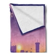 thumbnail image 2 of New Orleans Soft Flannel Fleece Blanket, City Silhouette with Important Buildings in the Sunset Ombre Effect, Cozy Plush for Indoor and Outdoor Use, 50" x 60", Purple Yellow Violet, by Ambesonne, 2 of 5