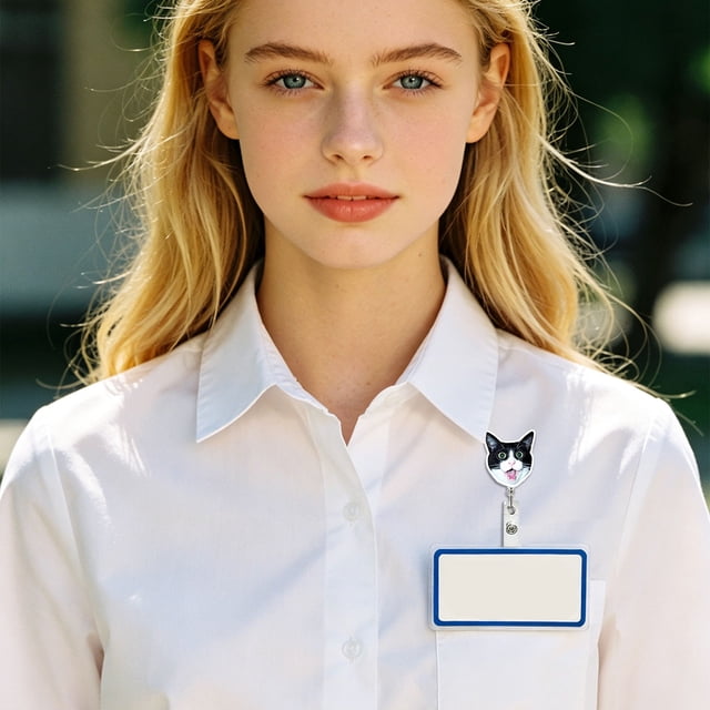 WUSUOWEI 1 Pce Moulinet en Acrylique pour Badge Mème de Chat, Porte-Identité de Mème, Rouleau Rétractable, Expression de Chat, Rétractable pour Étudiant en Soins Infirmiers, Travailleur, Enseignant, Cadeaux Amusants, Porte-Badge pour Amoureux des Chats avec Pince Alligator