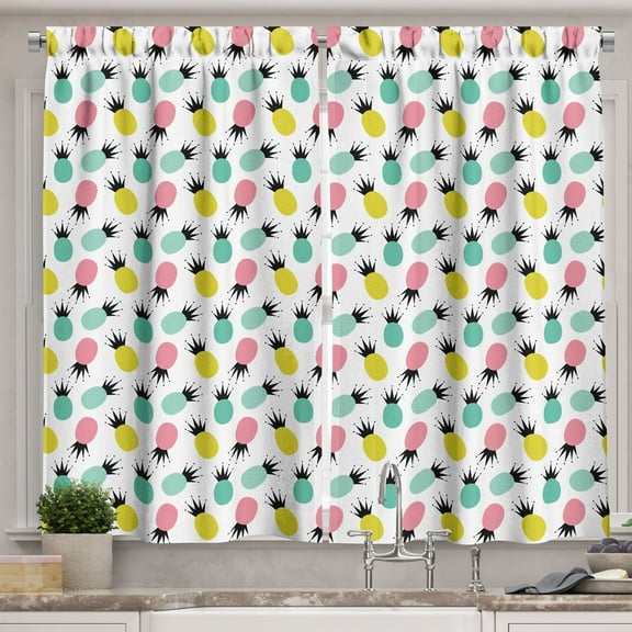 Ambesonne Hawaii Kitchen Curtains, Composition of Fruit, 55"x39", Multicolor