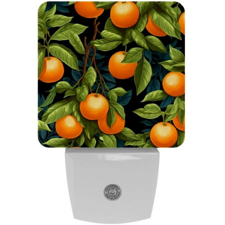 

2 Pack Auto Dusk-to-Dawn Sensor Night Lights Fruit Oranges with Flowers Pattern Plug-in Home Office Decorative Lamp for Adult 0.5W LED Nightlights for Bedroom Bathroom Hallway Stairs