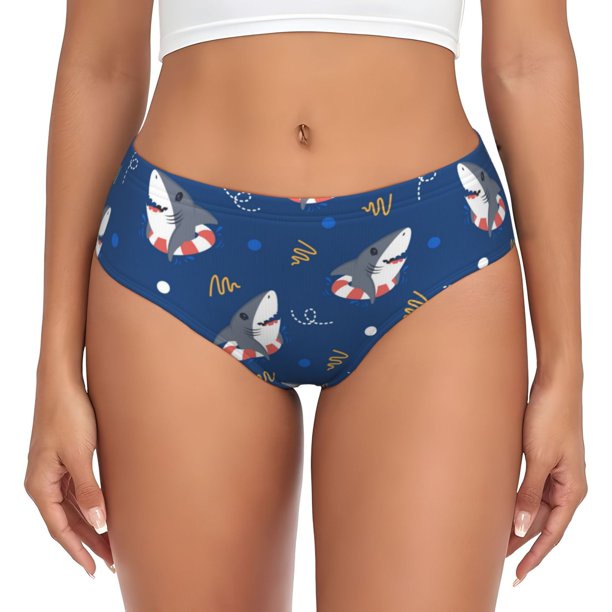 Balery Cute Shark Ropa Interior de Algodón para Mujer con Dibujo – Braguitas Cómodas y Elásticas, Estilo Clásico-XX-Large