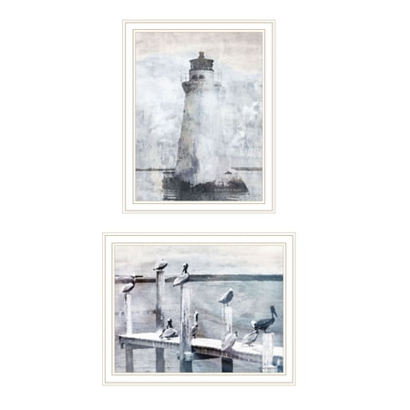 Trendy Decor 4U "Pelicans View of the Lighthouse" Framed Wall Art for Living Room, Wall Art Print for Home Decor, Bedroom Wall Art by Bluebird Barn