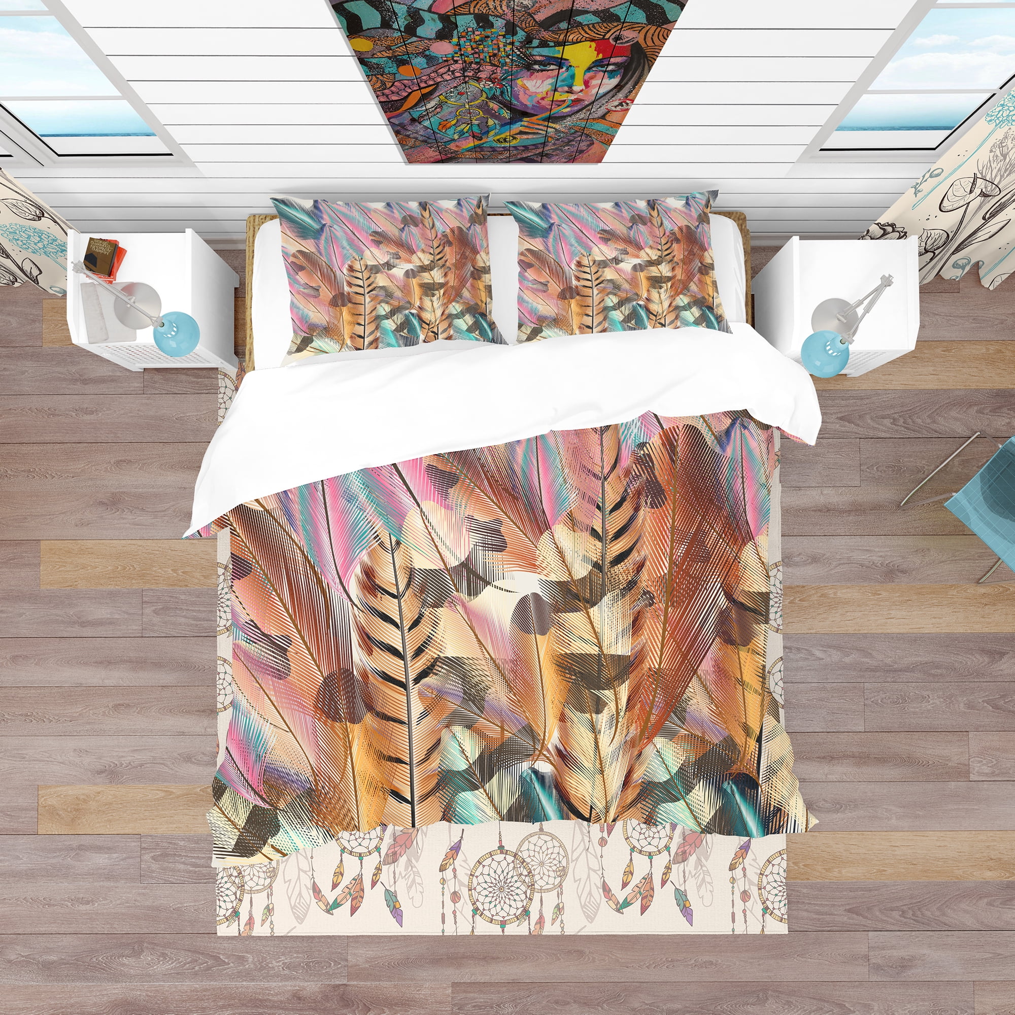 Designart 'Tiger Patterned Boheman Feathers' Southwestern Duvet Cover Set