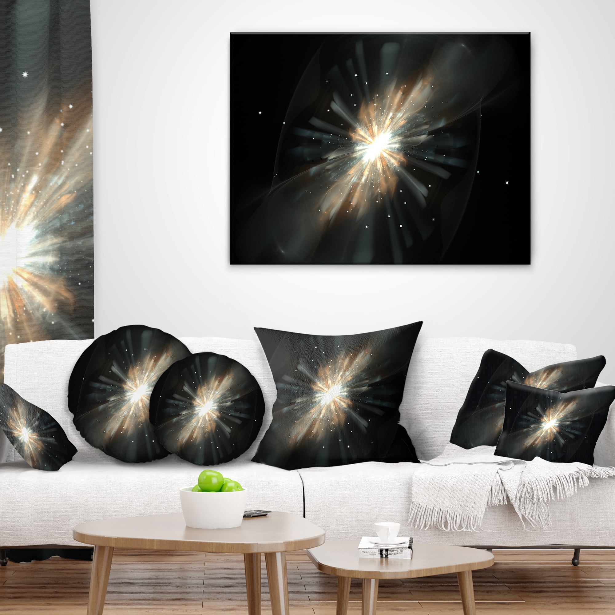 Designart Fractal Star Galaxy - Abstract Throw Pillow - 12x20