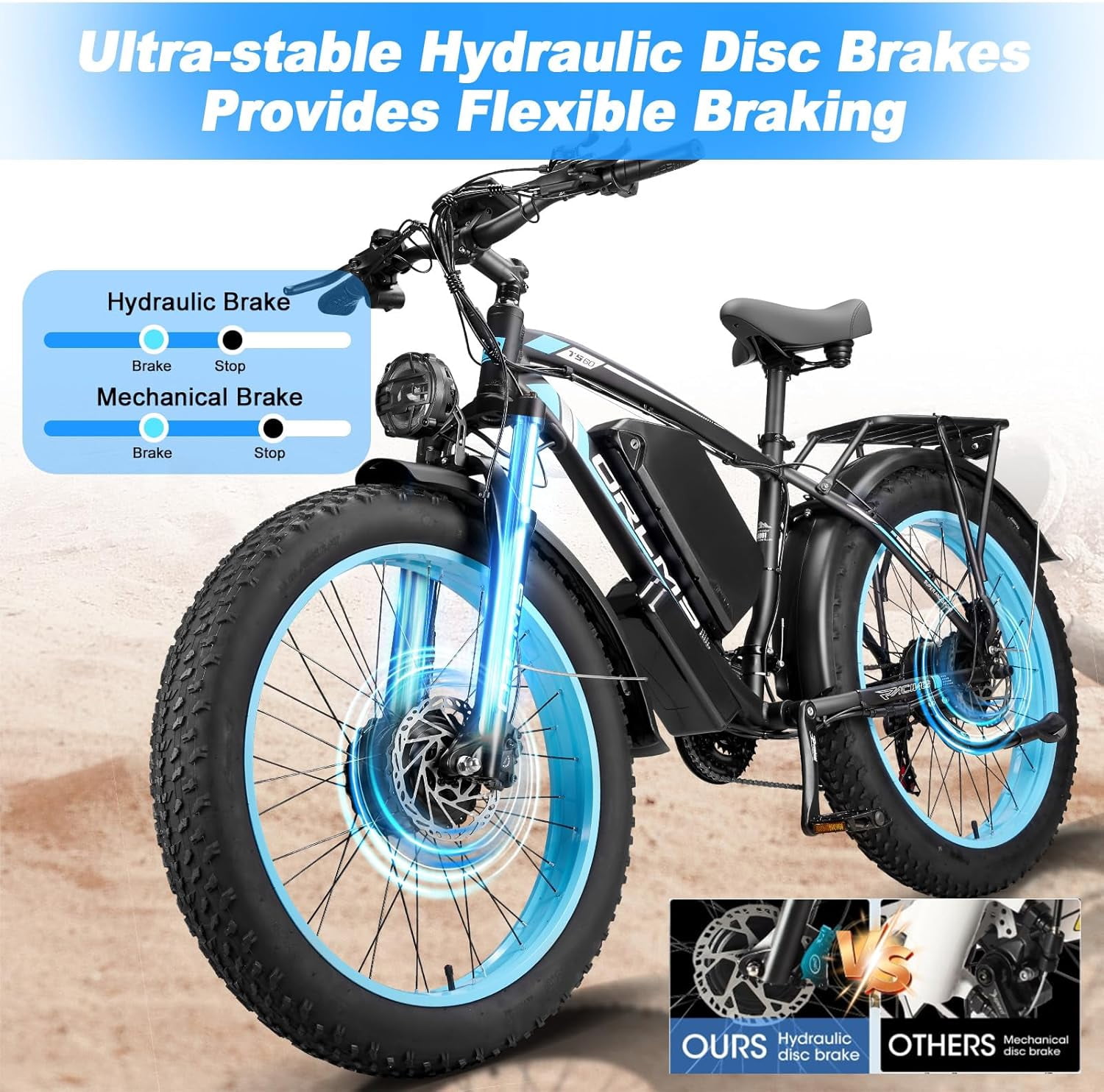 5000W Peak Dual Motor AWD Electric Bike, 60V 25AH 21-Speeds 45MPH 26" Fat Tire Mountain Snow E Dirt Bicycle